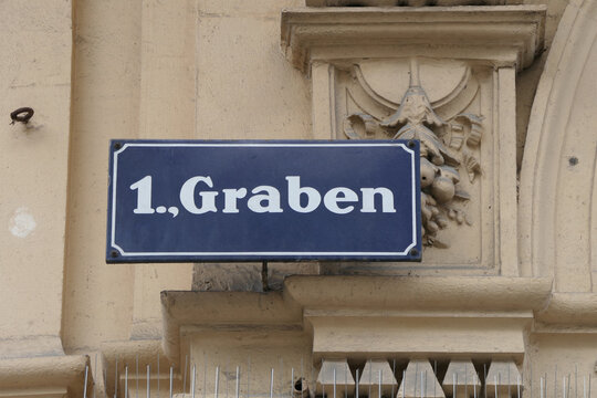 Graben Street Sign in the Historic Center of Vienna, Austria. 