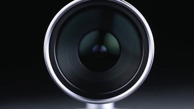 Black circular smart speaker standing on a silver base against a dark background