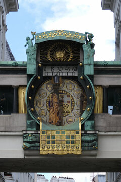 Anker Clock Art Nouveau Landmark at Hoher Markt in Vienna, Austria. 