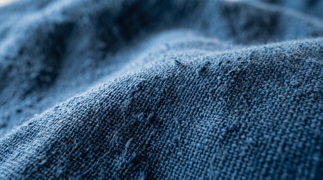 macro view of blue woven fabric texture with coarse threads