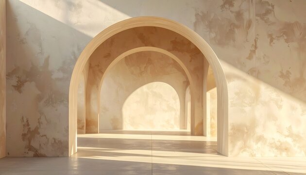 Neo deco architectural arches with sunlight and shadows