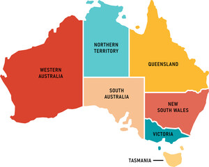 Colorful map of Australia with states and territories names isolated on transparent background © WeDrawing