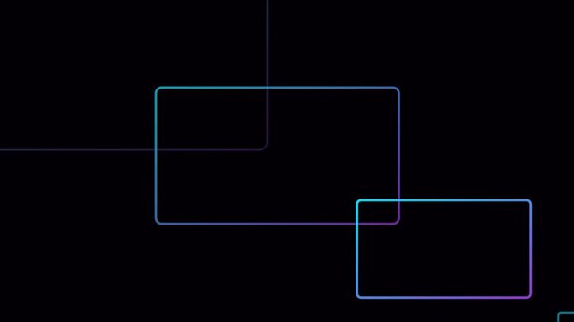 Neon gradient rectangles motion background, abstract glowing frames overlay, minimalist digital technology animation 4k