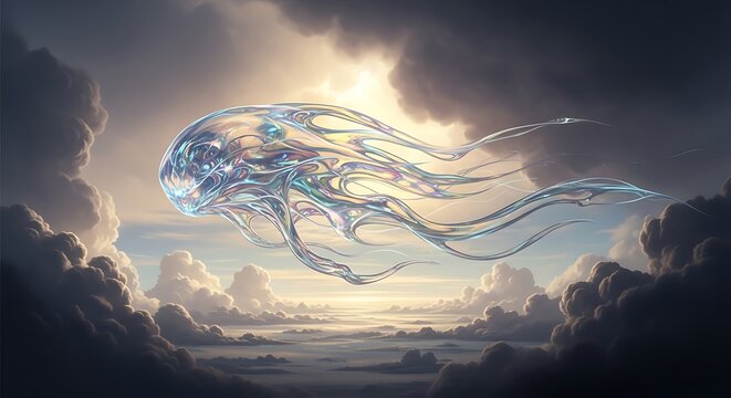 fantasy landscape with clouds and sun