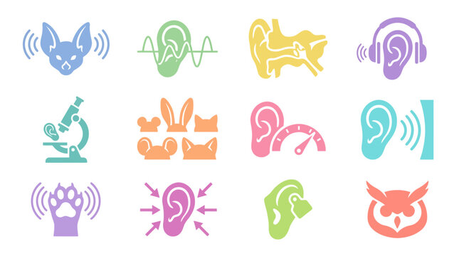 Colorful hearing icons and symbols.