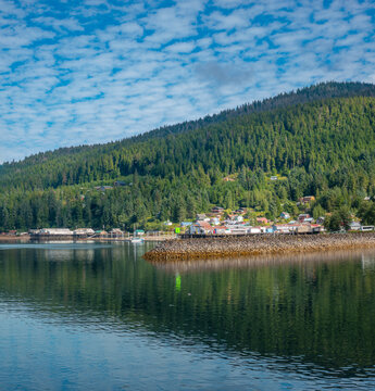 View of the of the coastal town of Hoonah, Alaska, USA