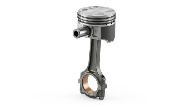 Piston assembly with connecting rod, isolated on pure white background