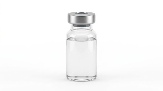 Vaccine vial on white background, isolated on pure white background