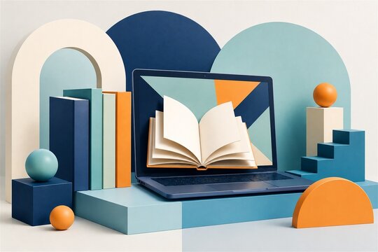 Abstract education online learning concept geometric book shapes