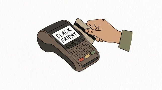 Black Friday Shopping Transaction With Credit Card And Payment Terminal Illustration