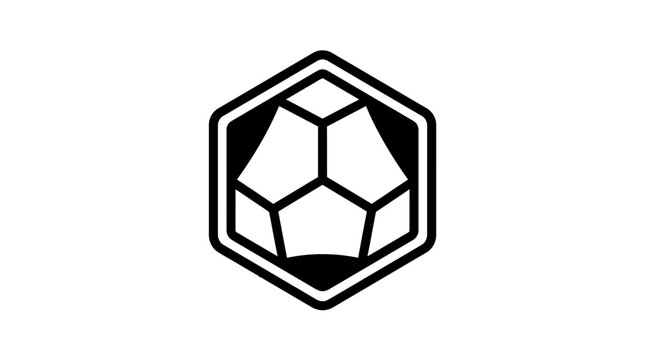 Minimalist hexagonal emblem featuring a geometric crystal or soccer ball motif.