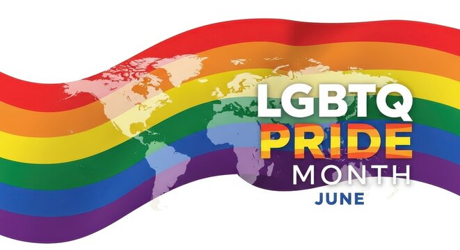 Colorful Rainbow Flag Celebrating LGBTQ Pride Month June.