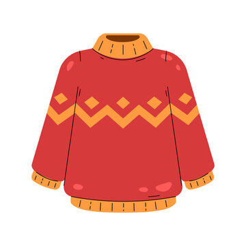 A festive red knitted sweater with orange accents and a classic fair isle pattern, perfect for a cozy winter day