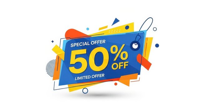 Colorful Special Offer Fifty Percent Off Sale Banner.