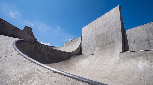 Empty Concrete Skatepark Ramps and Bowl Outdoors