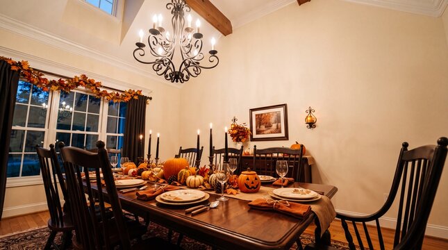 Thanksgiving and Autumn Festive Dining Table Setting