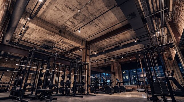 Modern Industrial Gym Interior with Fitness Equipment
