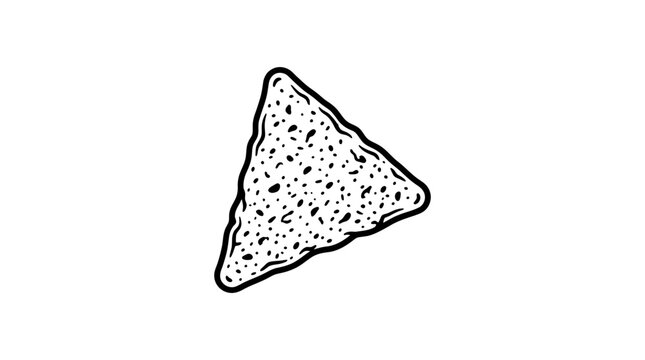 Hand drawn illustration of a single crispy nacho tortilla chip.