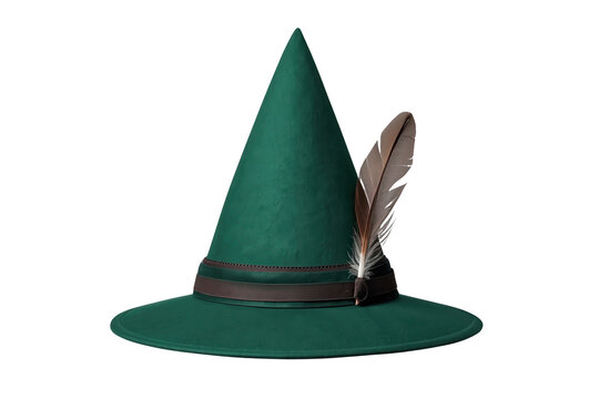 Green pointed costume hat with feather