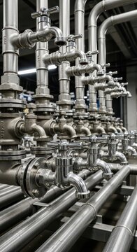 Complex Industrial Piping System in Factory Setting.