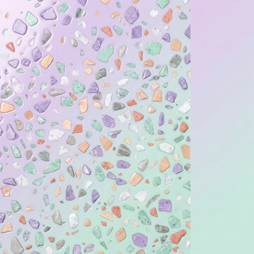 Pastel terrazzo pattern featuring scattered colorful stone fragments on gradient background