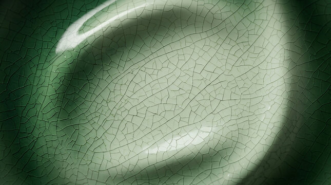 Emerald green ceramic surface with intricate crackle glaze texture and lighting