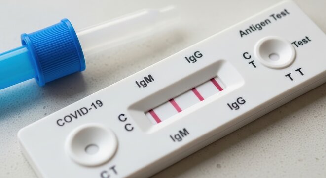 COVID-19 Rapid Antigen Test Kit with Results Displayed.