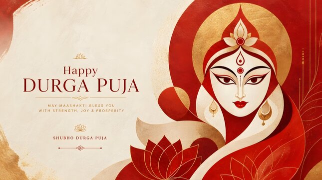 Artistic Goddess Durga Face Vector Artwork for Happy Durga Puja Festival Greeting Banner Background
