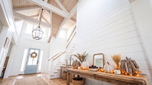 Modern Farmhouse Entryway Decorated with Autumn and Fall Accents