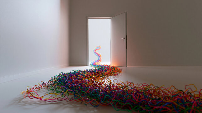 Colorful Creative Path Leading Through Open Door