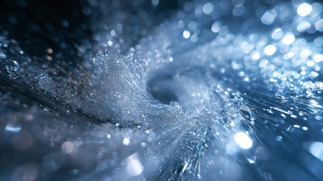 Abstract Swirling Ice Texture with Sparkling Frost Bokeh Background