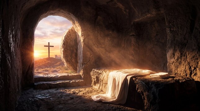 Empty Tomb of Jesus Christ on Easter Resurrection Morning