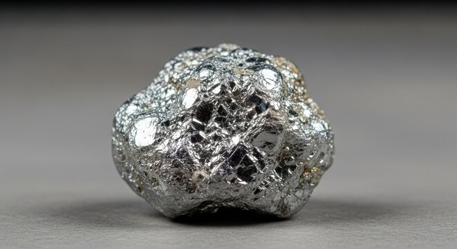 Crinkled Aluminum Foil Ball on Gray Background.