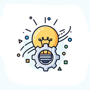 Creative light bulb and gear illustration with abstract elements.