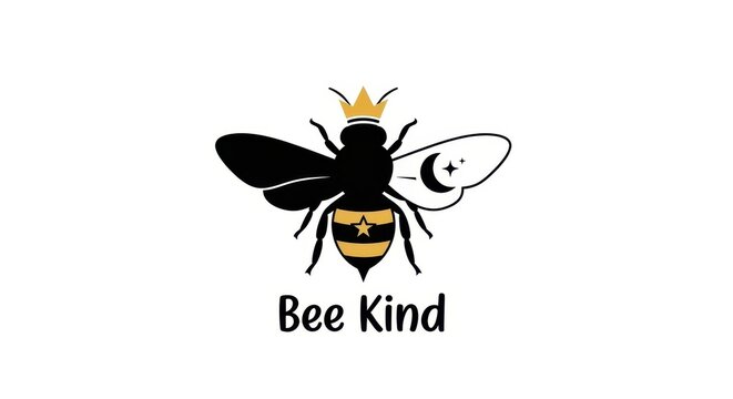 Cute Bee Logo with Crown and Kindness Message.