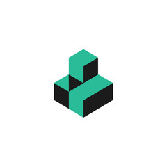 Naklejka premium Modern geometric building block illustration with isometric perspective and green teal accents
