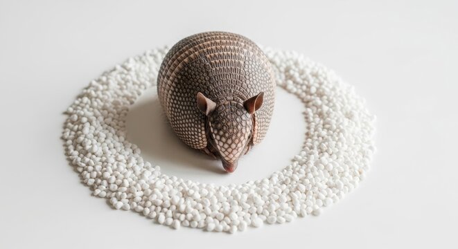Cute Armadillo Toy Surrounded by White Beads.