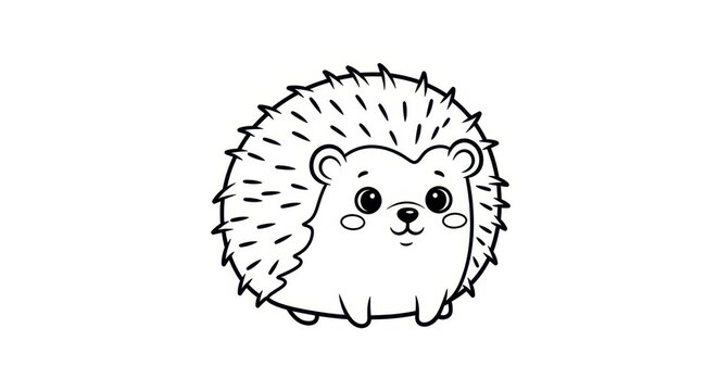 Cute cartoon hedgehog illustration in black and white.