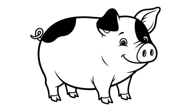 Cute cartoon pig illustration with curly tail and spots.