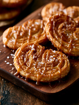 French-style Palmier pastry topped with caramel and sprinkled with sea salt