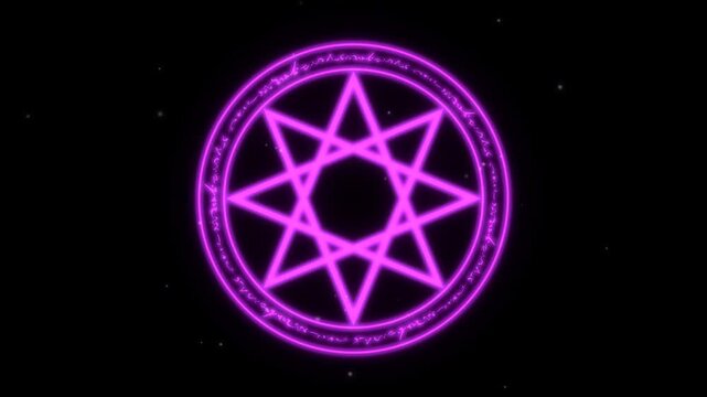 Magenta Neon Octagram Magic Circle Summoning Seal Ignites with Glowing Rune Ring on Black 4K UHD Overlay