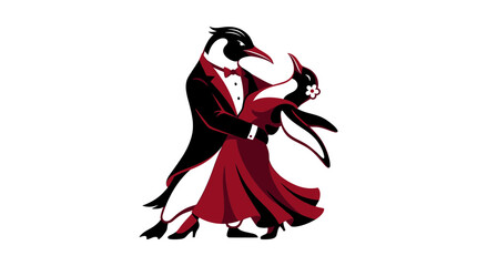 Fototapeta premium Elegant Penguin Couple Dancing Tango Illustration