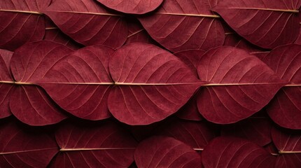 Obraz premium Overlapping Dark Red Leaves In Symmetrical Natural Pattern