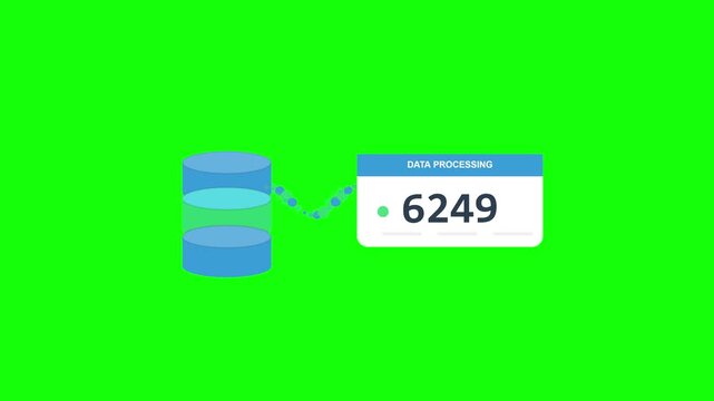 Database Data Transfer Counter Animation on Green Screen.