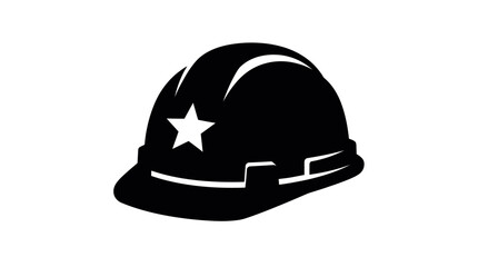 Fototapeta premium Black hard hat with white star safety helmet icon