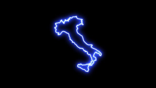 Neon glowing map of italy outline animation on black background, digital country border concept 4k Motion video
