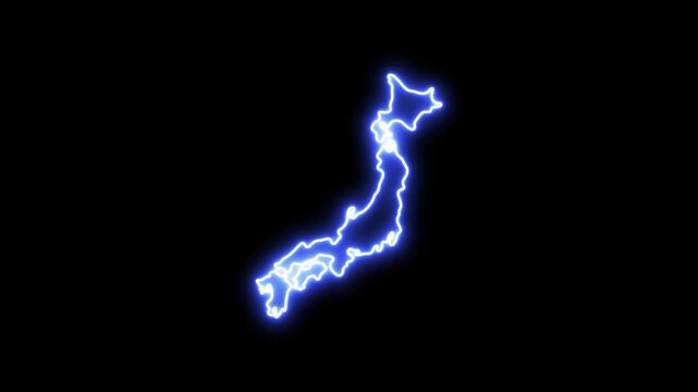 Glowing neon outline map of japan, animated blue light path on black background, digital cartography concept 4k Motion video