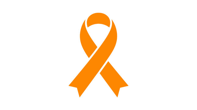 Minimalist orange awareness ribbon icon isolated on a white background. Graphic representation for health advocacy, medical charity support, solidarity, and social awareness campaigns.