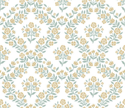 Boho Floral repeat pattern, Block print , Flower damask, floral vector file, ogee pattern, global print, seamless floral