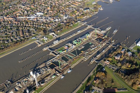 North Baltic Canal, lock, Brunsb&uuml;ttel, NOK, Kiel Canal, Schleswig Holstein, Germany, construction, federal waterway, construction site, new, new construction, conversion, canal, logistics